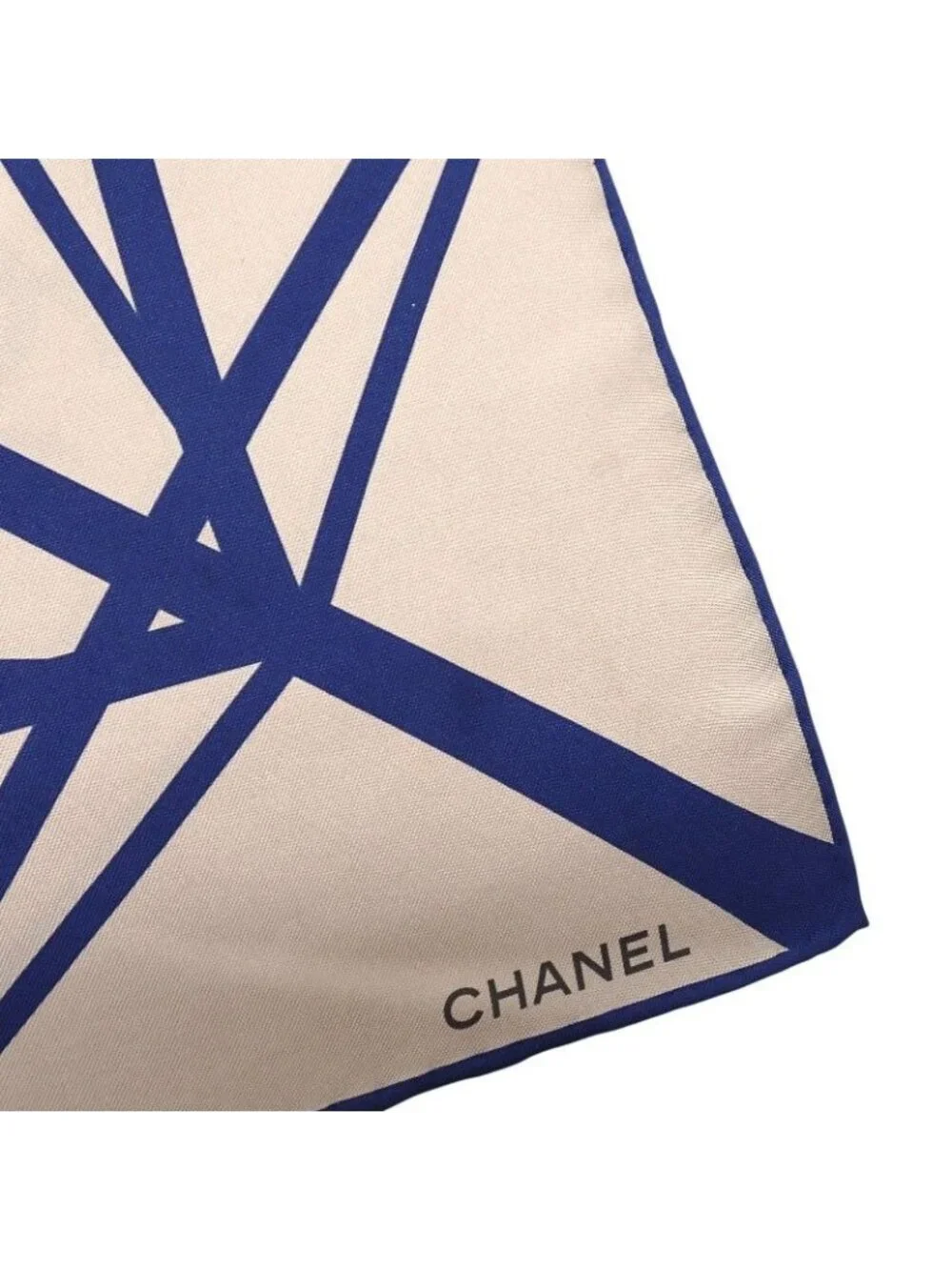 Chanel CC Logo Geometric Scarf Silk Beige Blue Included